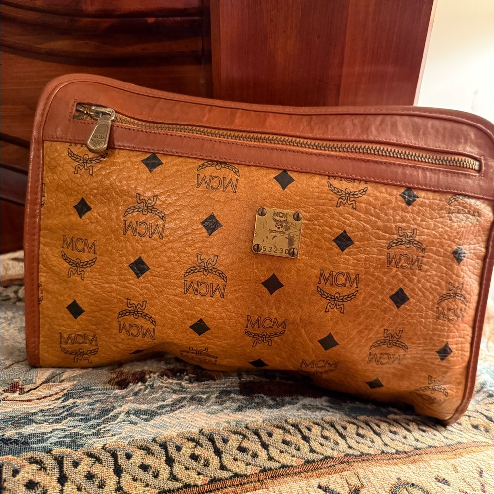 MCM Tan and Brown Toiletry Bag